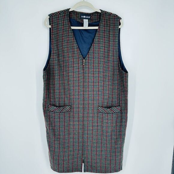 Vintage Sag Harbor Wool Blend Jumper‎ Women’s Size 16 Brown Green Tweed Pockets - Picture 2 of 9